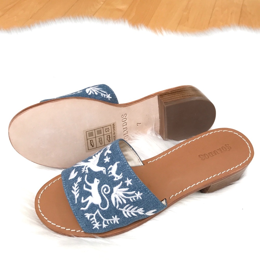 SOLUDOS Embroidered Denim Slide Sandals